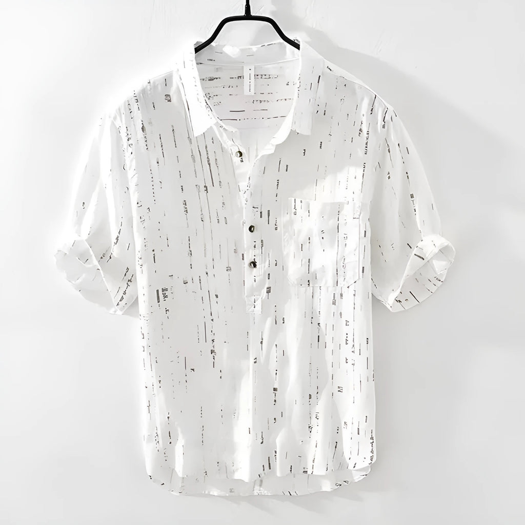 Men's loose-fit short-sleeve polo shirt cardigan in black, laid flat.