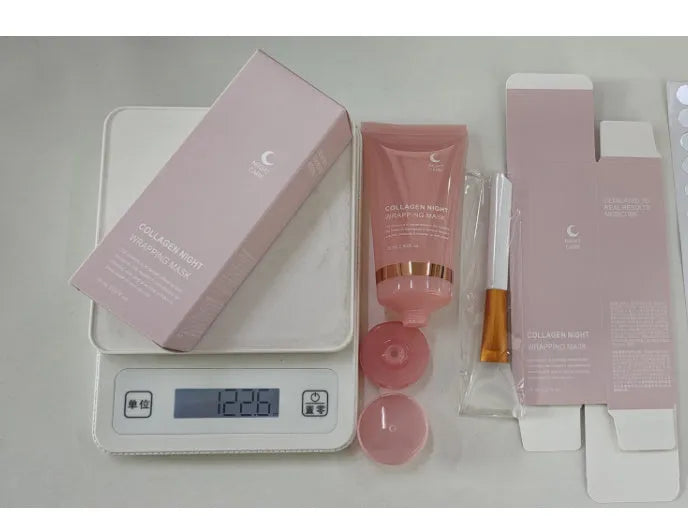 Collagen night mask 75ml bottle with application brush for firming elasticity skincare