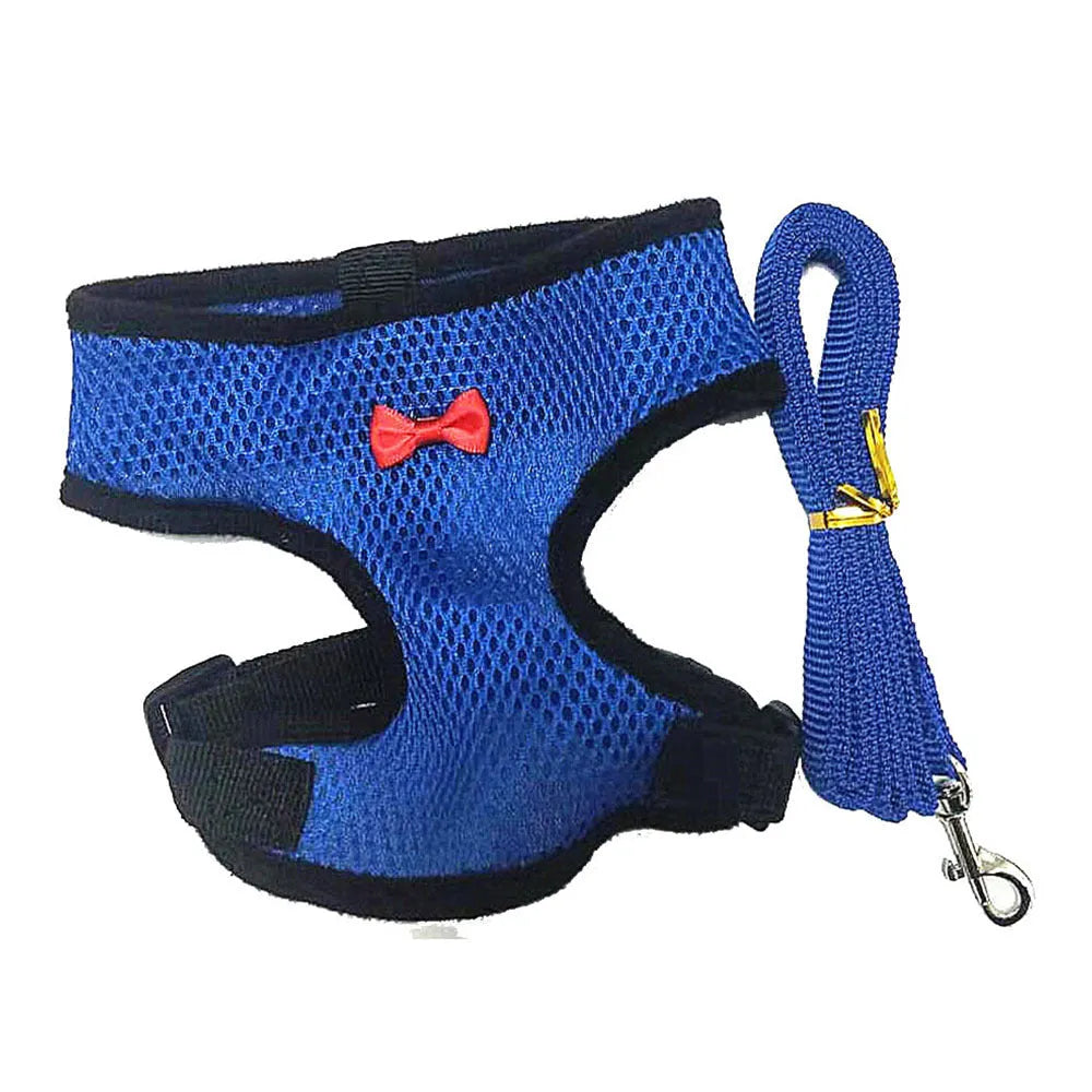 Adjustable chicken harness vest set with decorative bow collar and 110cm traction rope
