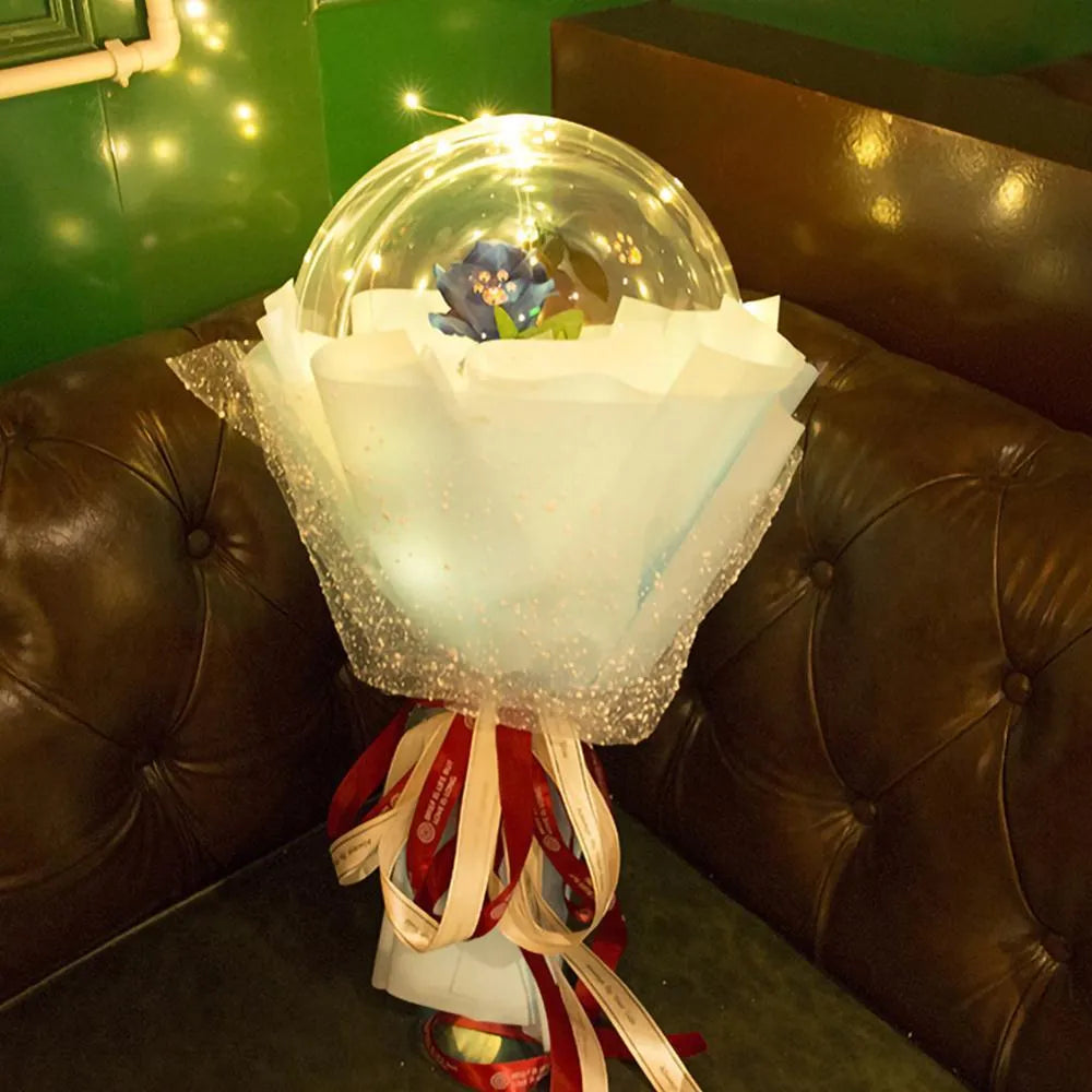 Transparent LED luminous balloon rose bouquet with artificial flowers and glowing lights for DIY party decoration