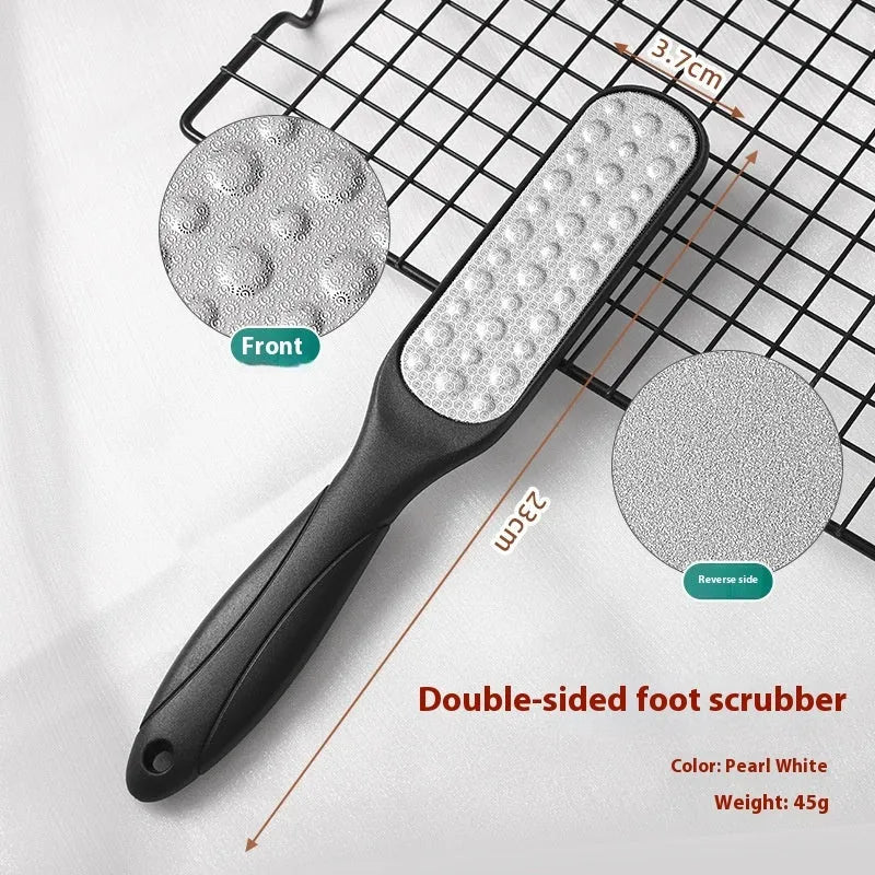 Double-sided stainless steel foot grinder with protective OPP storage bag for callus removal