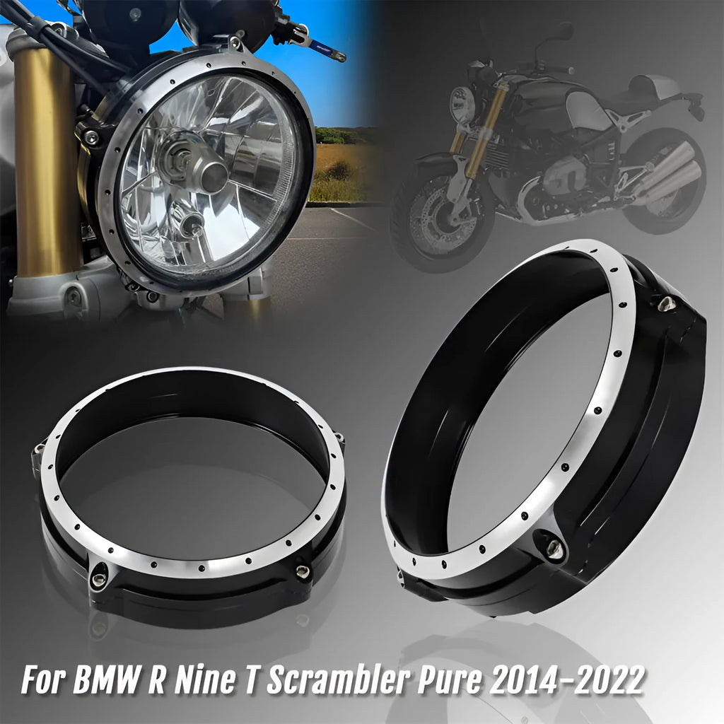 Black CNC aluminium headlight cover for BMW R Nine T Scrambler motorcycle 2014-2017 models