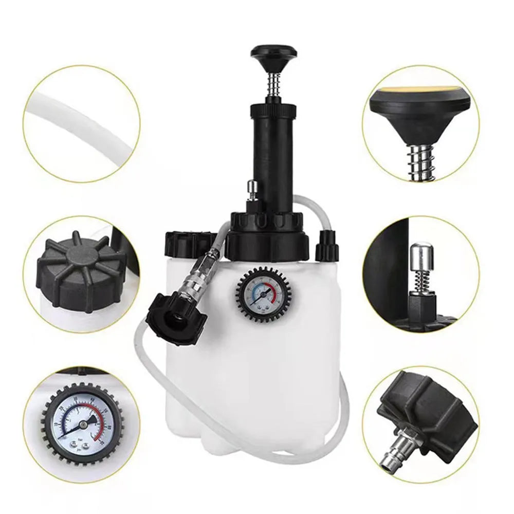 White 3-litre brake oil tank tool with copper tank and iron handle for automotive brake fluid changing