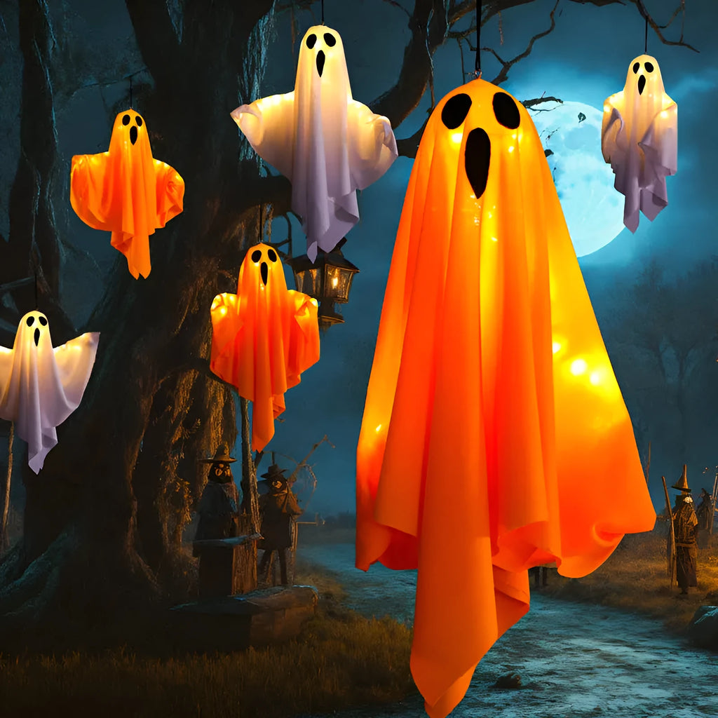 Halloween ghost light decoration with luminous white and orange ghost scream designs