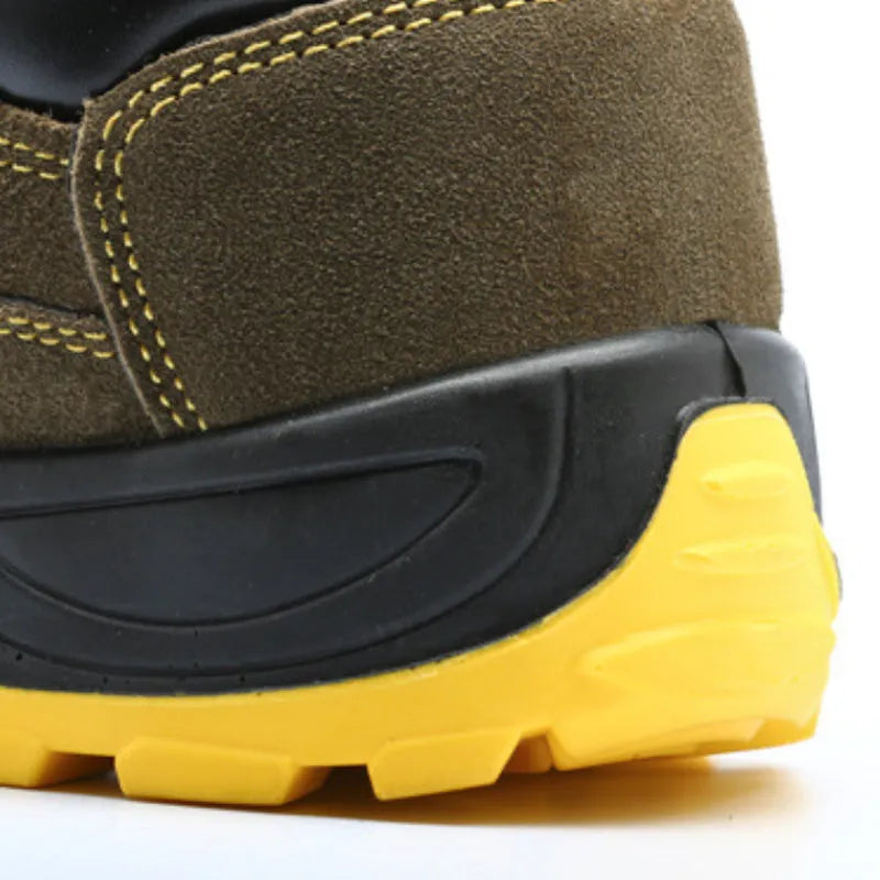 Bronze low-cut steel toe safety shoes made from cow suede leather with a non-slip sole.