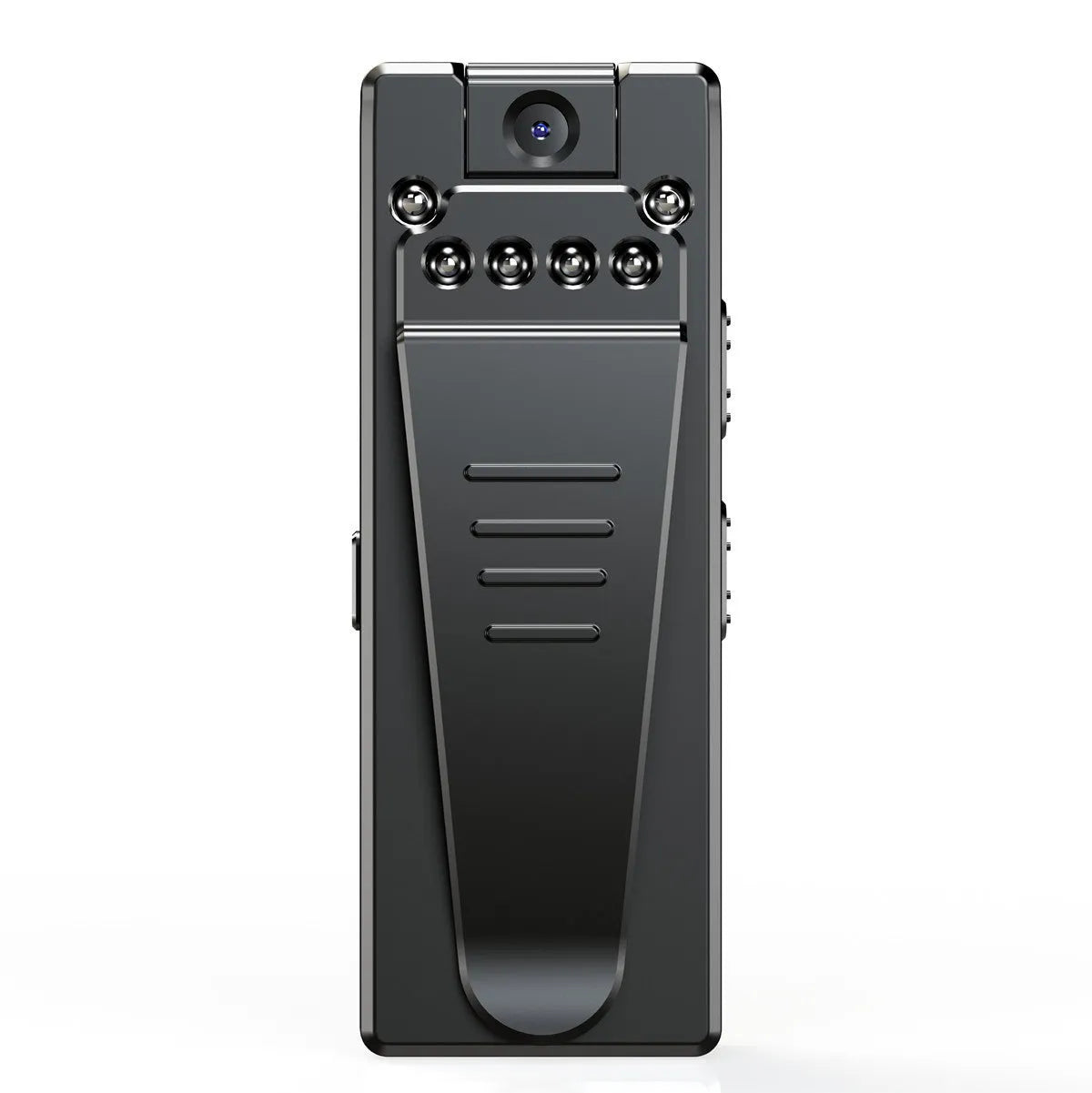 Black 1080p HD home security camera with a rotatable lens on a plain background.