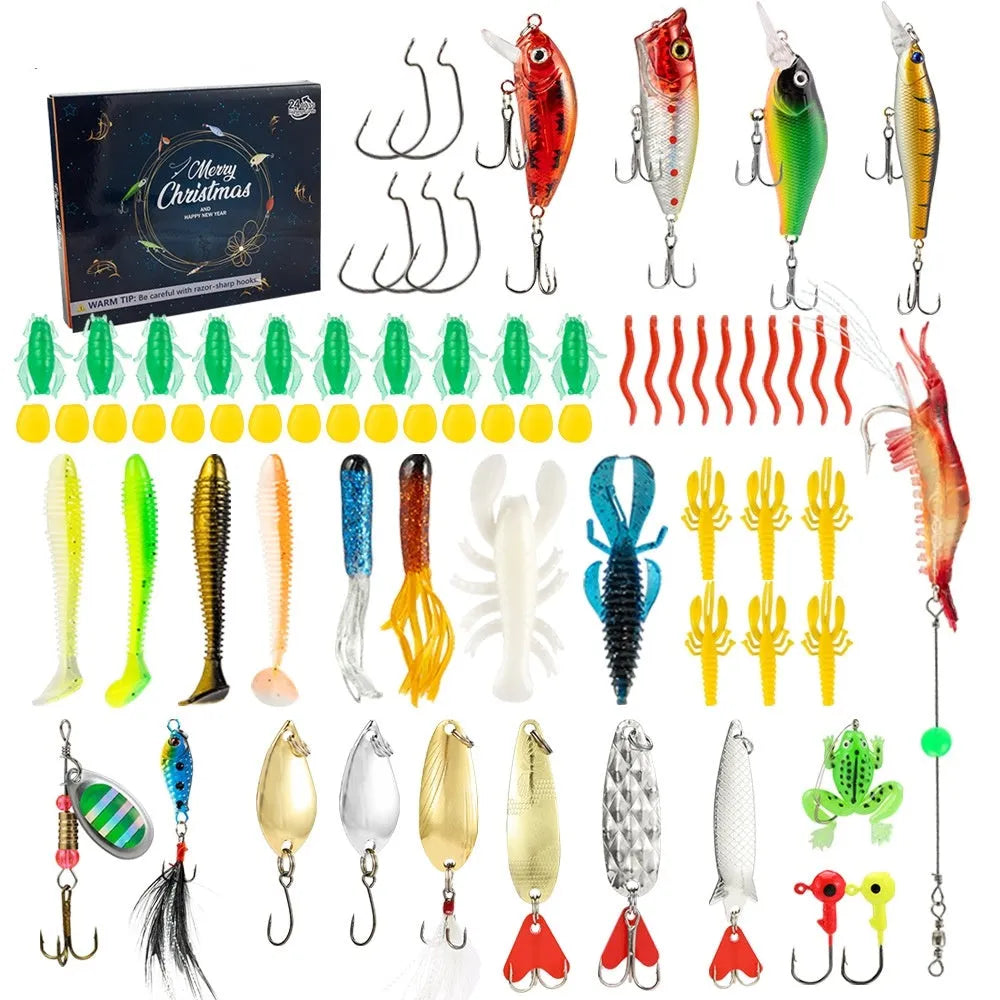 Mino Bog 24-piece metal fishing set with hooks and lures in 01 style colour for freshwater angling
