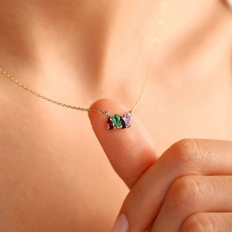 Zircon birthstone pendant on a titanium steel clavicle chain in silver, gold, or rose gold.