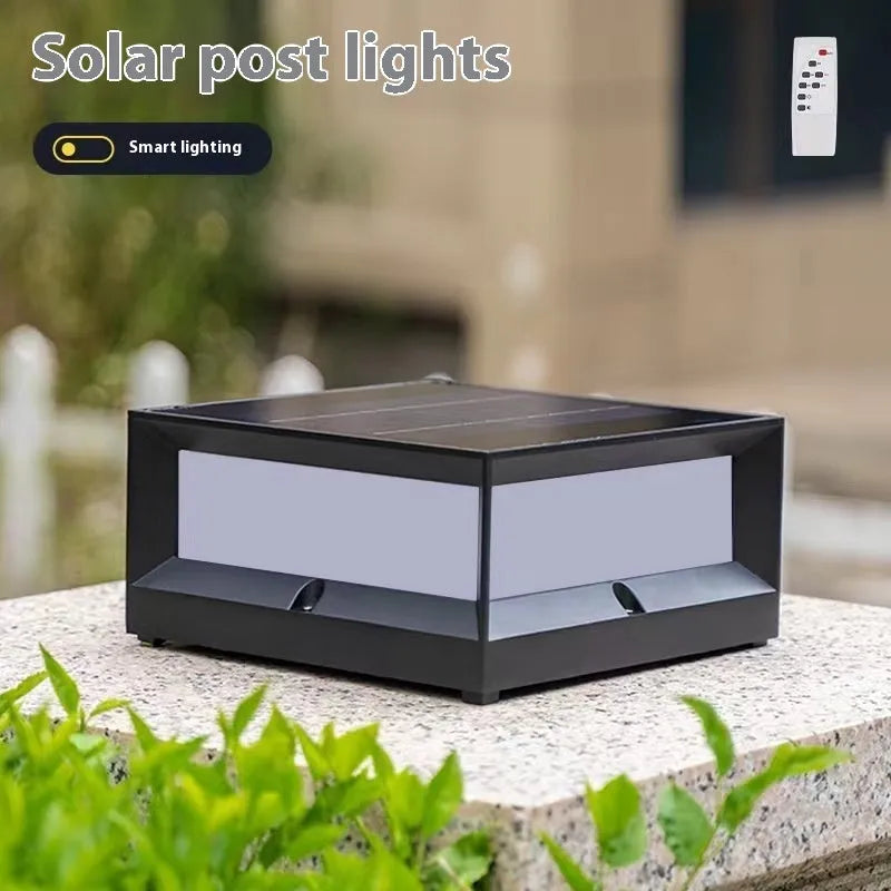 White aluminium solar-powered LED outdoor column light for wall or garden mounting.