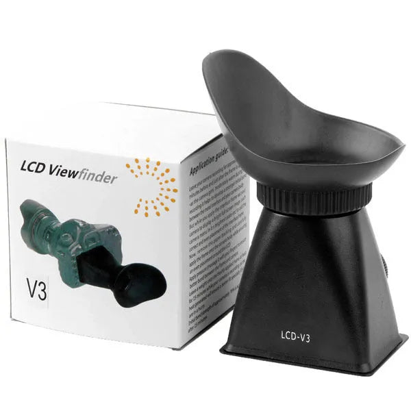 Black camera LCD viewfinder magnifier with magnetic quick-release attachment shown on a DSLR.