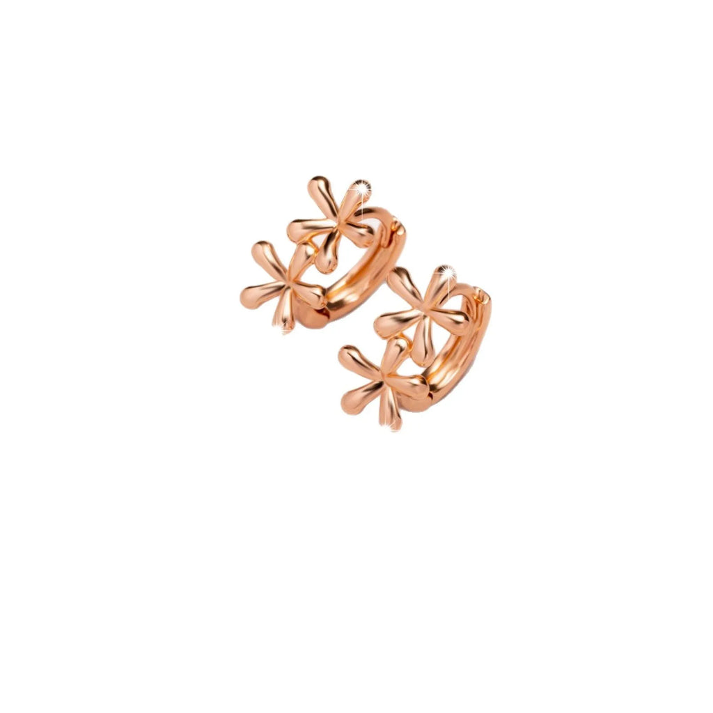 Rose gold circular earrings with waterdrop flower design and electroplated finish