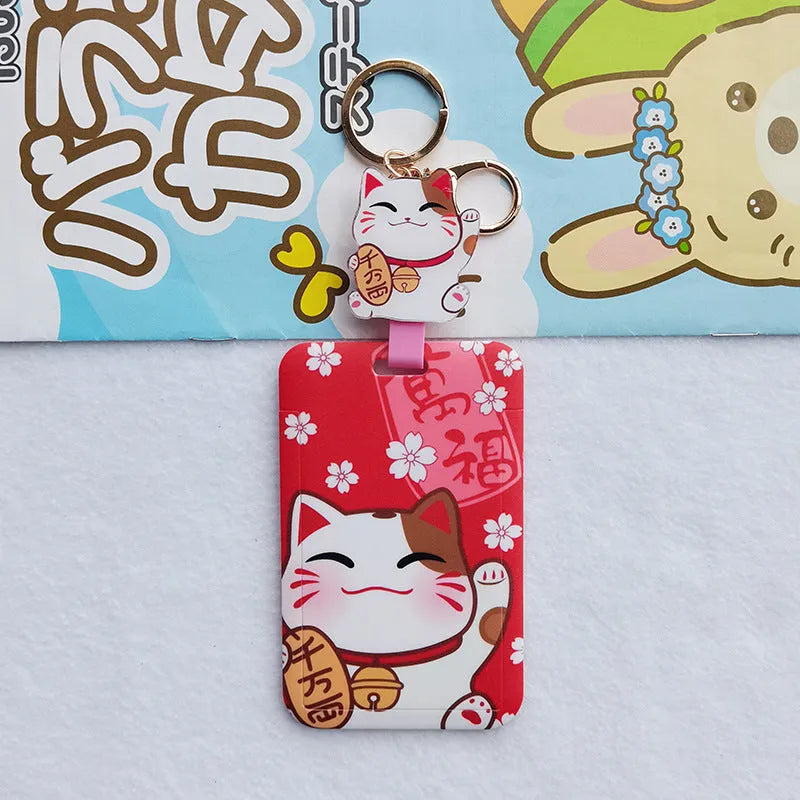 Plastic lucky cat certificate sleeve set with ferrule pendant in cartoon design