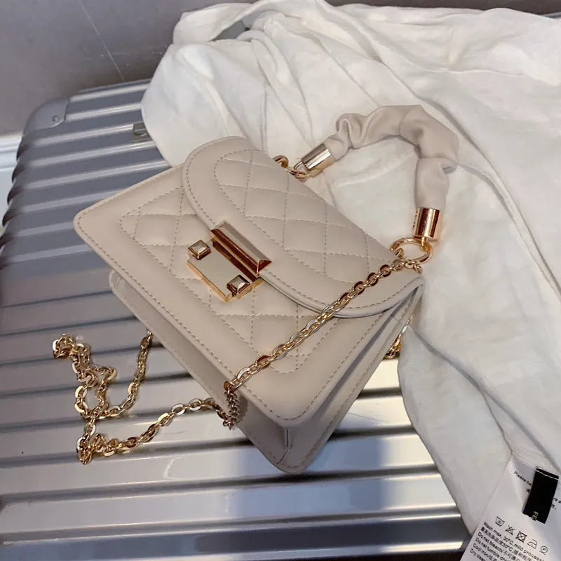 Soft PU leather Korean style small square women's crossbody bag in beige colour