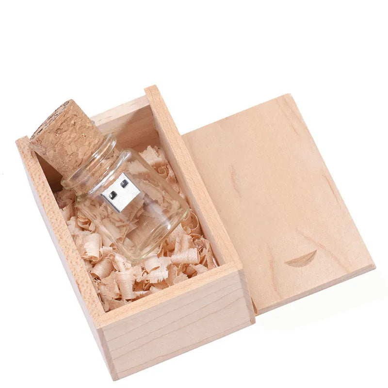 Chocolate brown wooden USB flash drive in drift bottle shape with personalised graphics option