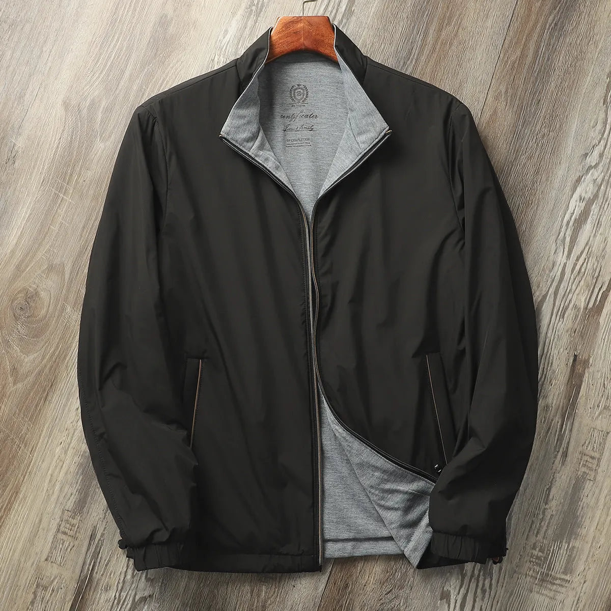 Men's stand collar business casual jacket in polyester with cotton lining available in four colours