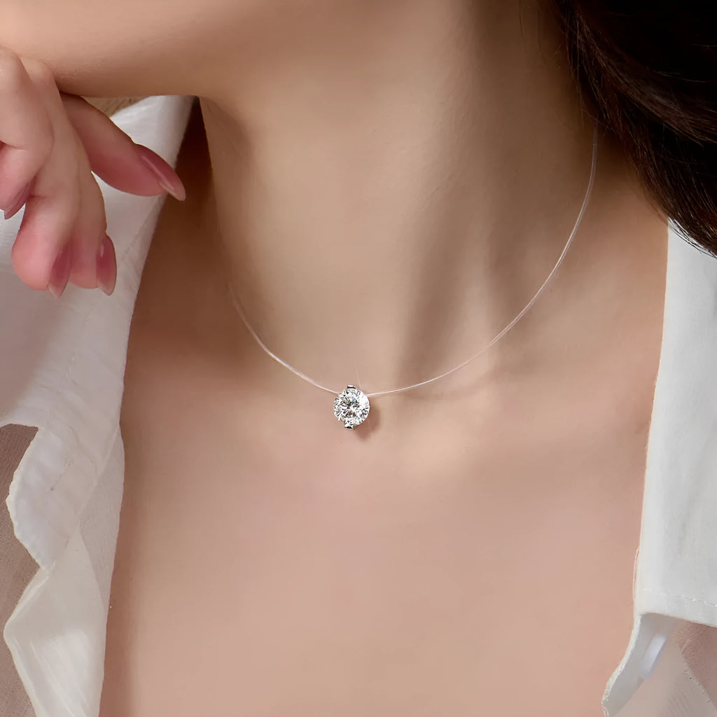 Women's S925 silver plum blossom pendant with moissanite stone on invisible fishing line