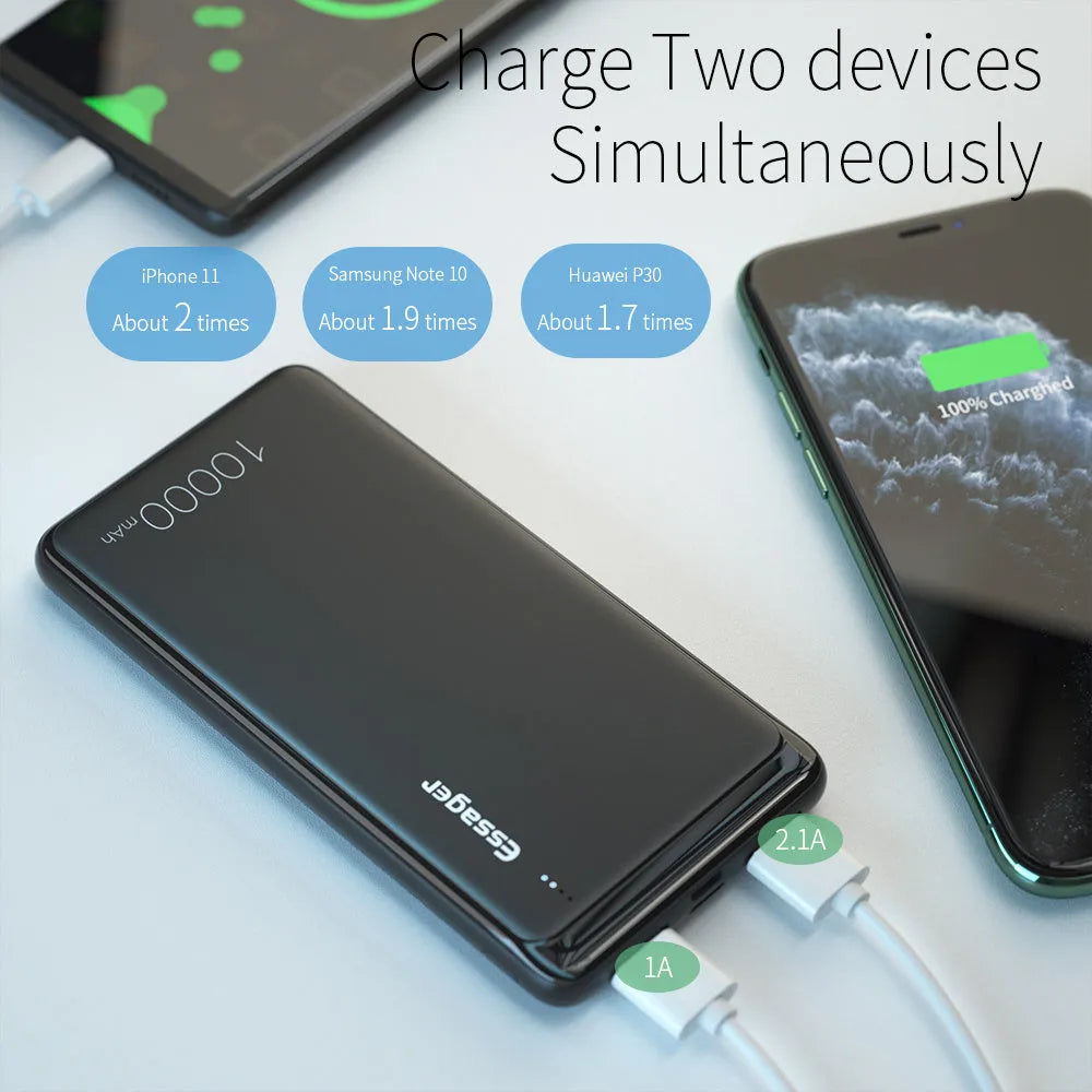 Essager Small Jane black and white 10000mAh portable power bank with LED indicator lights