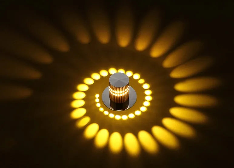 Silver LED wall light with colourful slow change, 3W, aviation-grade aluminium body, for indoor ceiling or wall mounting.
