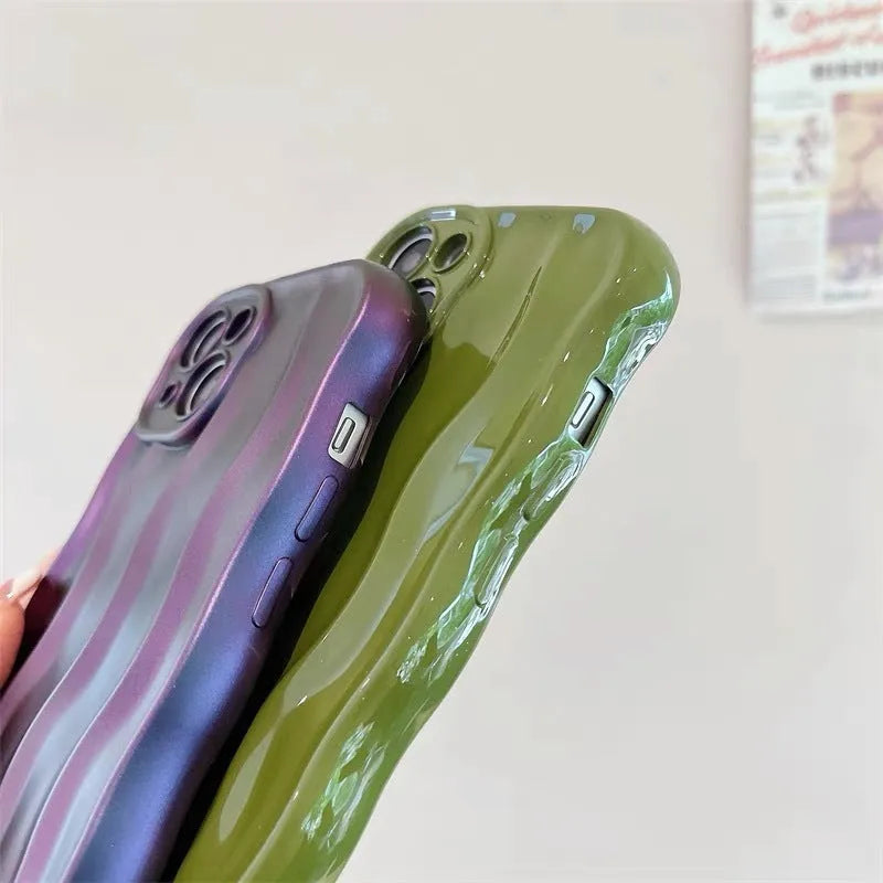 iPhone 17 silicone phone case with water ripple texture in green colour variant showing textured surface pattern