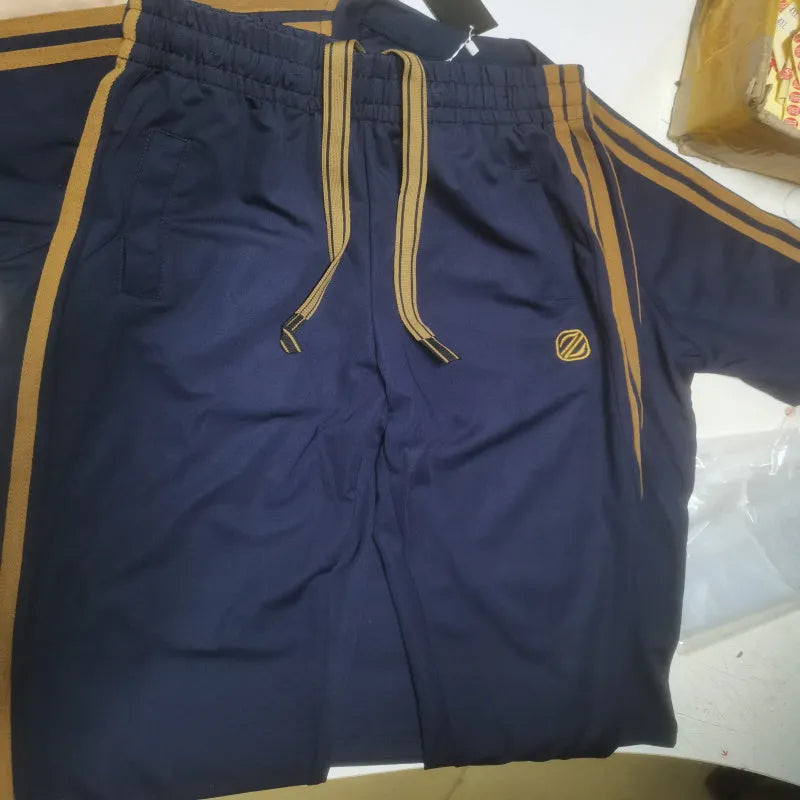 Men's blue ice silk style short sleeve suit set with top and pants
