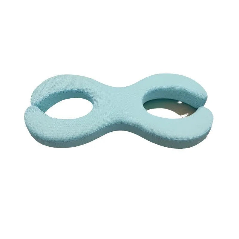 Cool blue cylindrical memory foam cervical pillow showing 6cm and 9cm thickness options