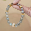 Emerald green Tian Shan Cui stone women's half bracelet with floating flower girl ethnic design