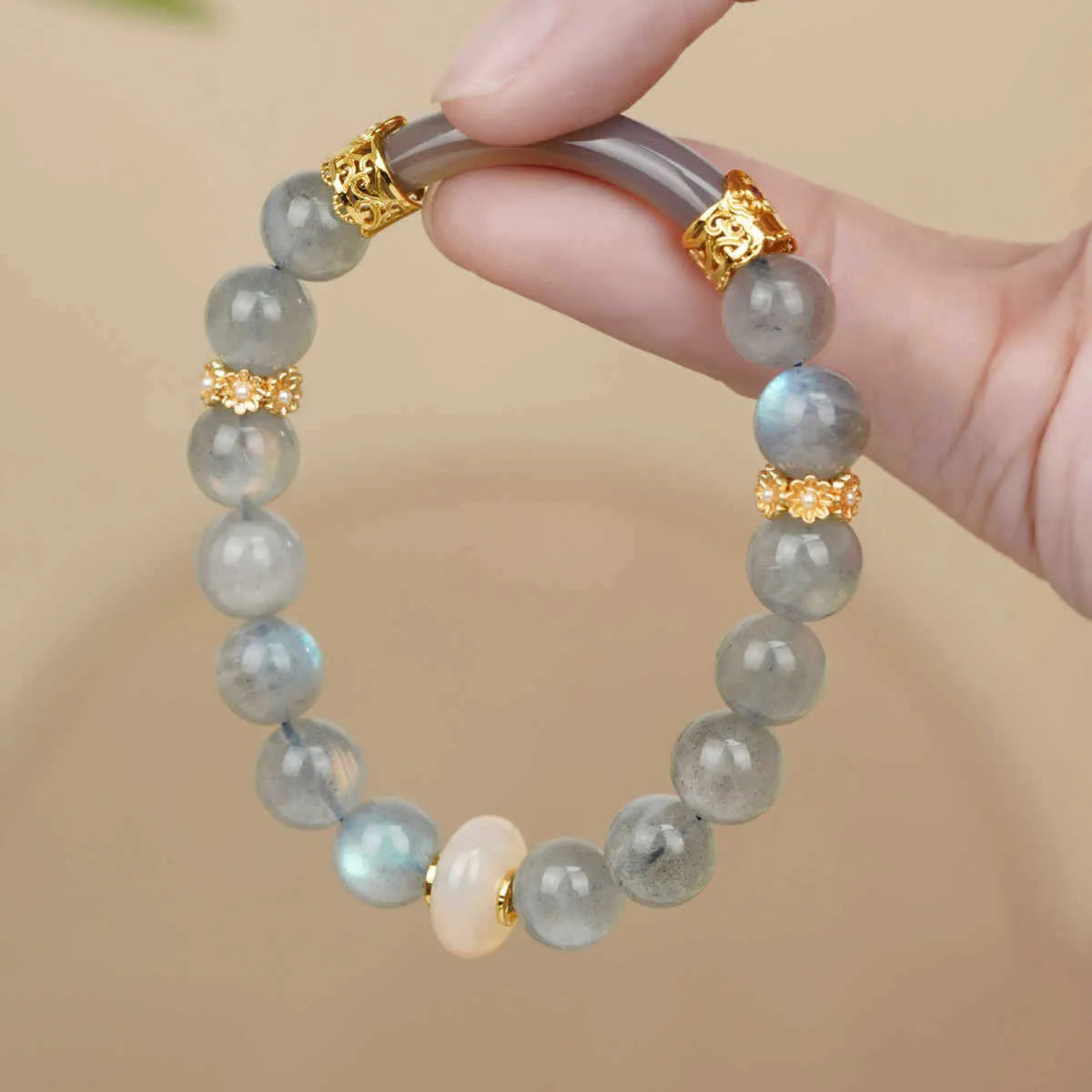 Emerald green Tian Shan Cui stone women's half bracelet with floating flower girl ethnic design