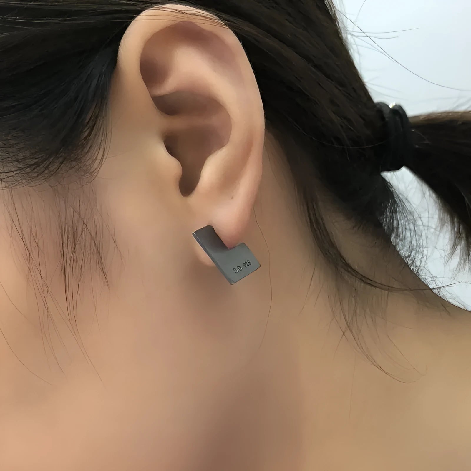 Sterling silver square earrings with oxidised black finish, geometric minimalist design