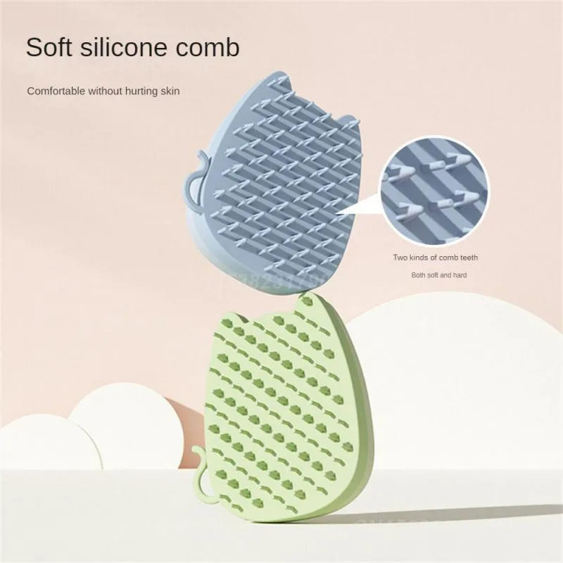 Brown silicone sponge pet comb with dual-texture teeth for cat and dog grooming
