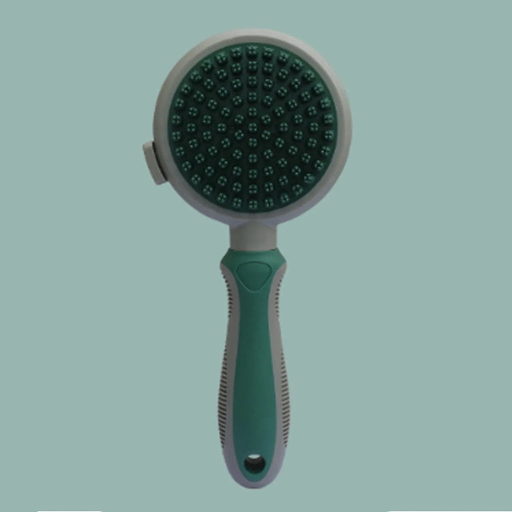 Double-sided cat grooming brush with release button in pink colour