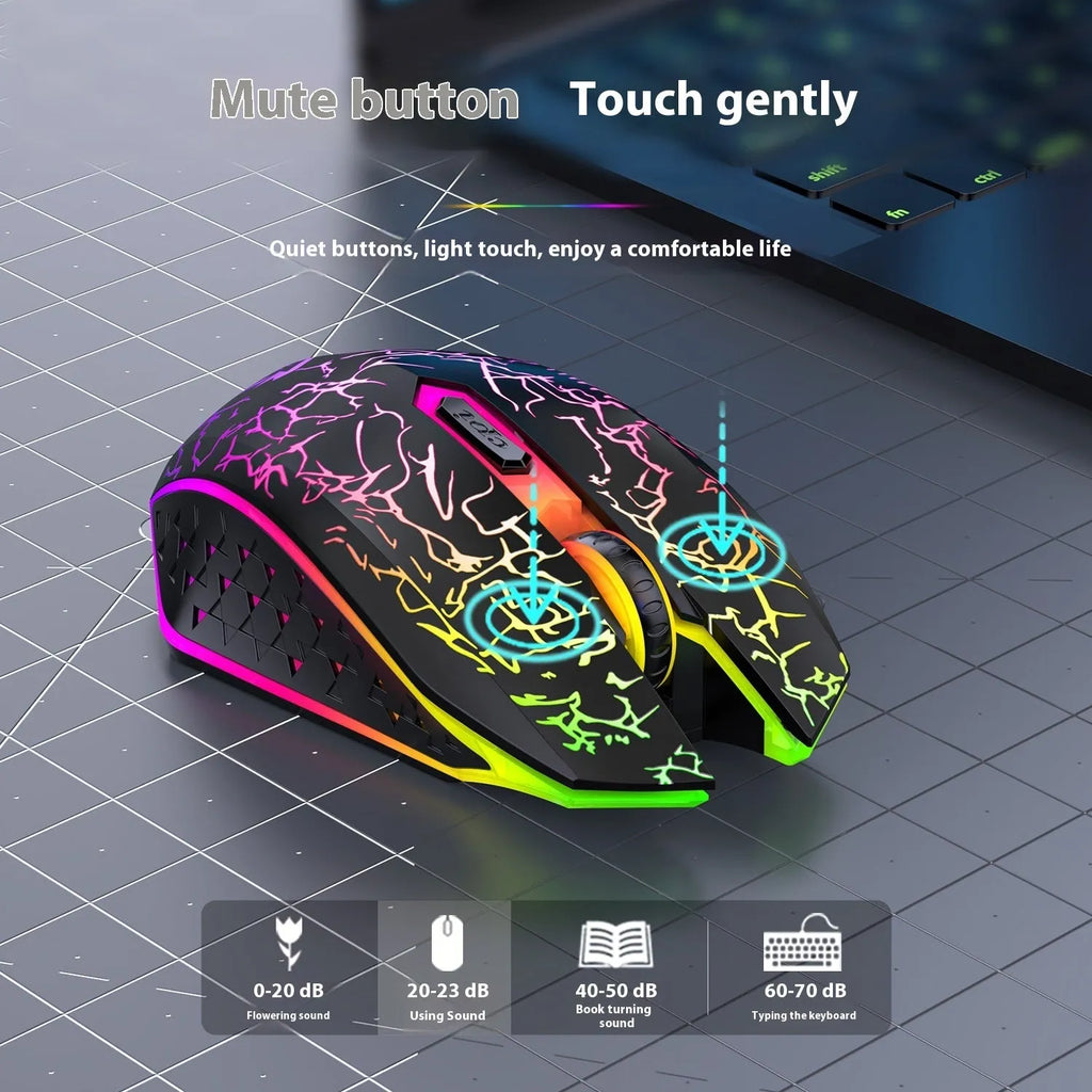 Black and white Bluetooth dual-mode gaming mouse with RGB breathing lights and charging cable