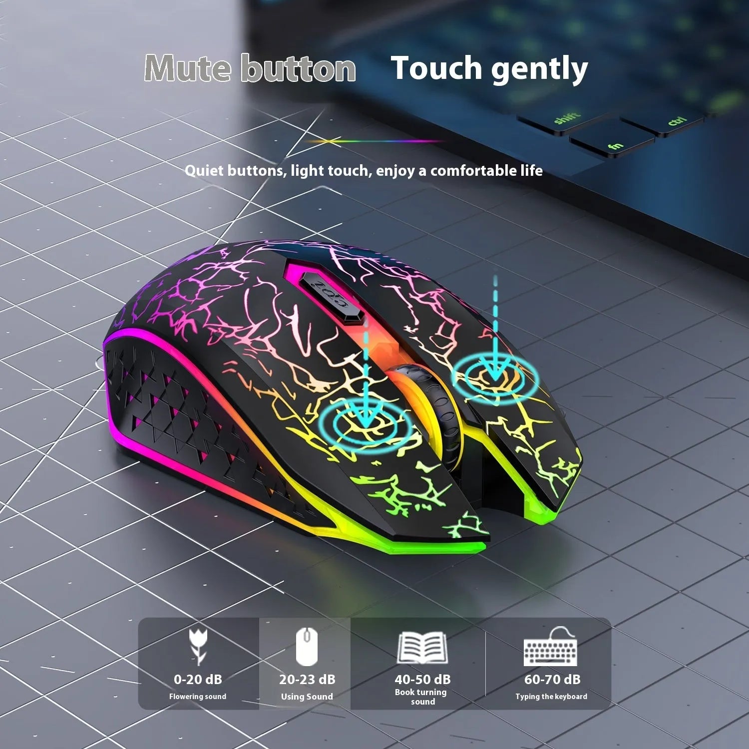 Black and white Bluetooth dual-mode gaming mouse with RGB breathing lights and charging cable