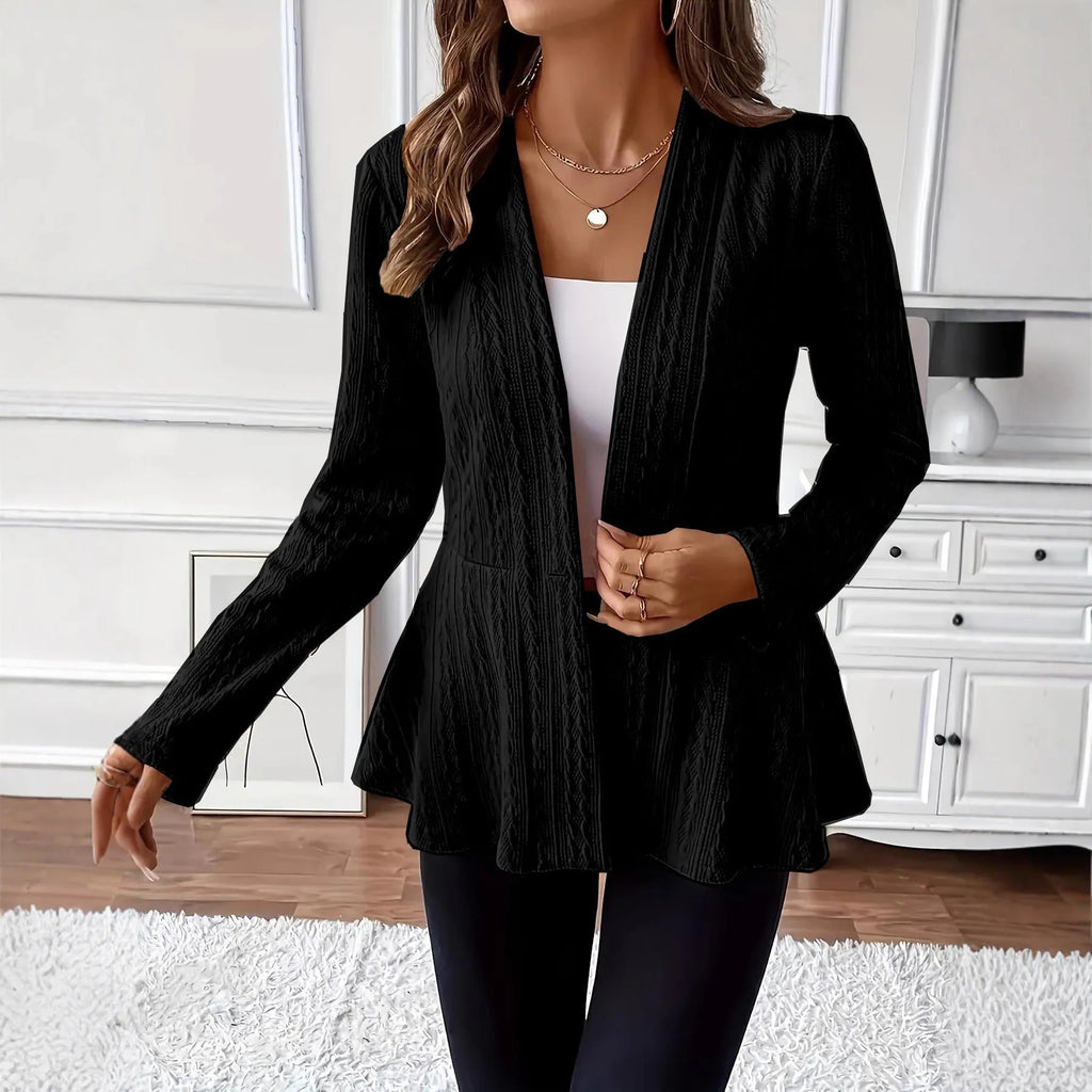 Women's tight-fitting apricot knitted cardigan with one button and Jacquard pattern texture
