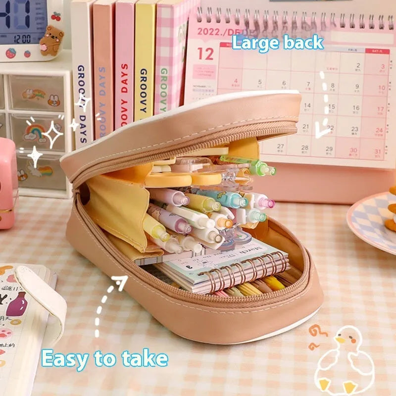 Transparent PVC pencil case with Korean cartoon pattern design for school stationery storage