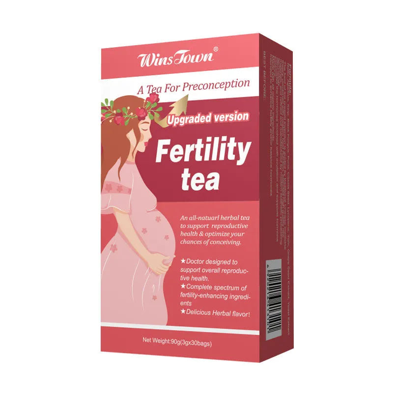 Box of fertility herbal tea containing 330 individual tea bags for reproductive health support.