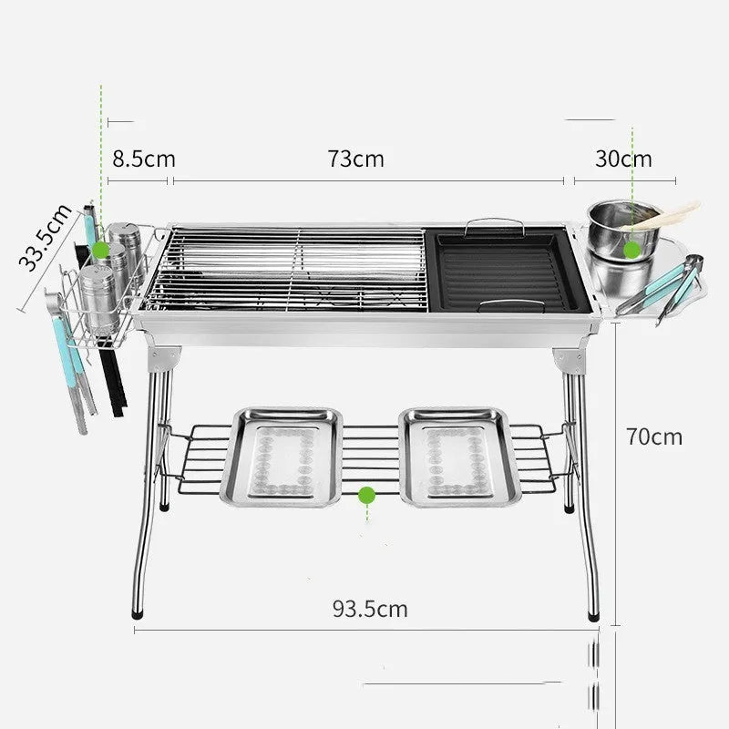 Stainless steel portable folding barbecue oven grill shown in natural metallic colour.