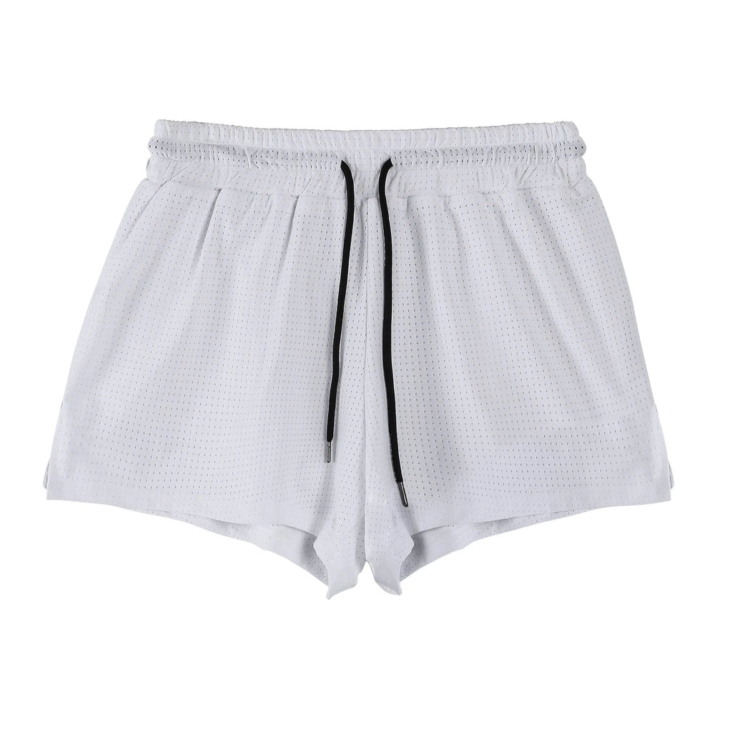 Men's quick-dry nylon shorts in black, shown on a model for summer sports leisure wear.