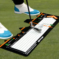 Black neoprene golf swing posture alignment mat for beginners.