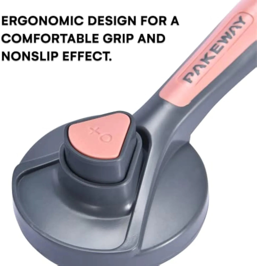 Grey self-cleaning slicker brush for pets with a non-slip handle and one-touch cleaning button.
