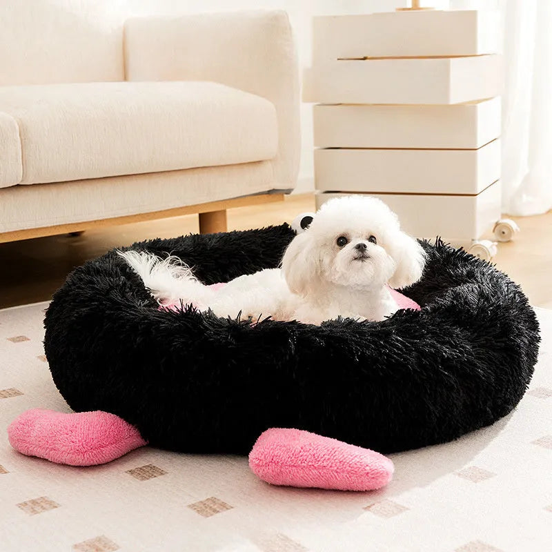Elf Briquettes blue plush kennel pet bed with raised sides for a small dog