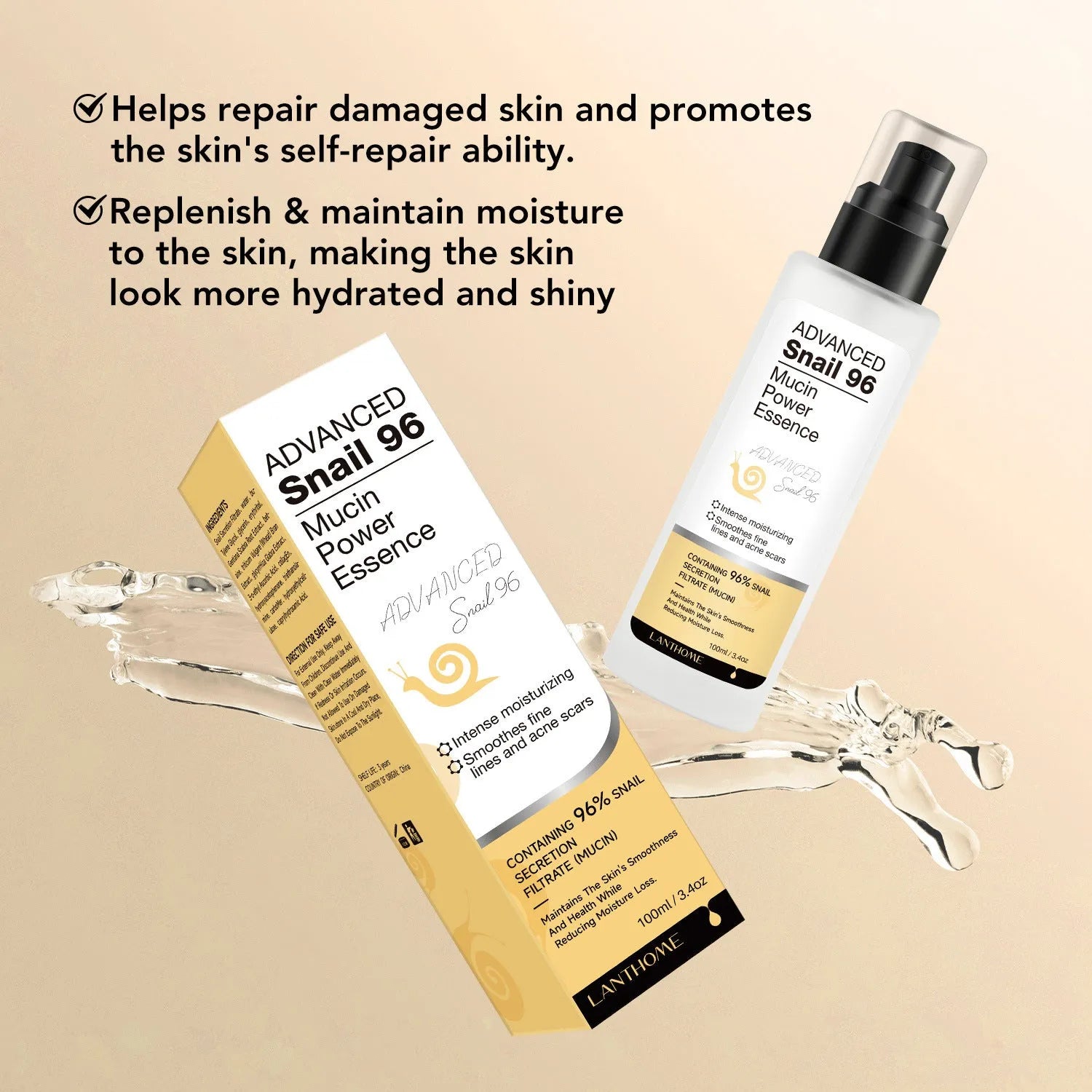 100ml bottle of Snail Snail Serum moisturising facial essence for universal skin types