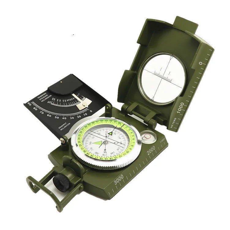 K4074 metal professional outdoor compass with hanging rope, shown with dimensions 10cm by 6.6cm.