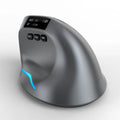 Grey vertical ergonomic mouse with Bluetooth connectivity and self-charging capability