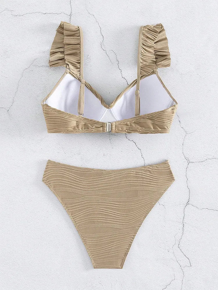 Solid colour women's bikini swimsuit in polyester fabric available in black or khaki