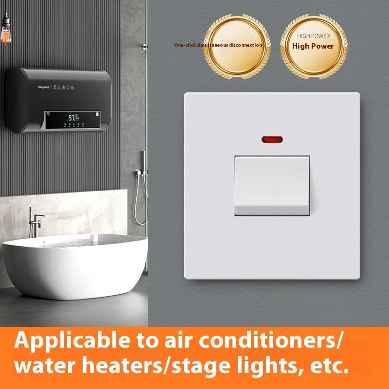 Curved rack electrical switch with illuminated panel for water heater and air conditioner control