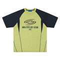 Men's blue hip hop letter print cotton t-shirt with raglan sleeves on a hanger