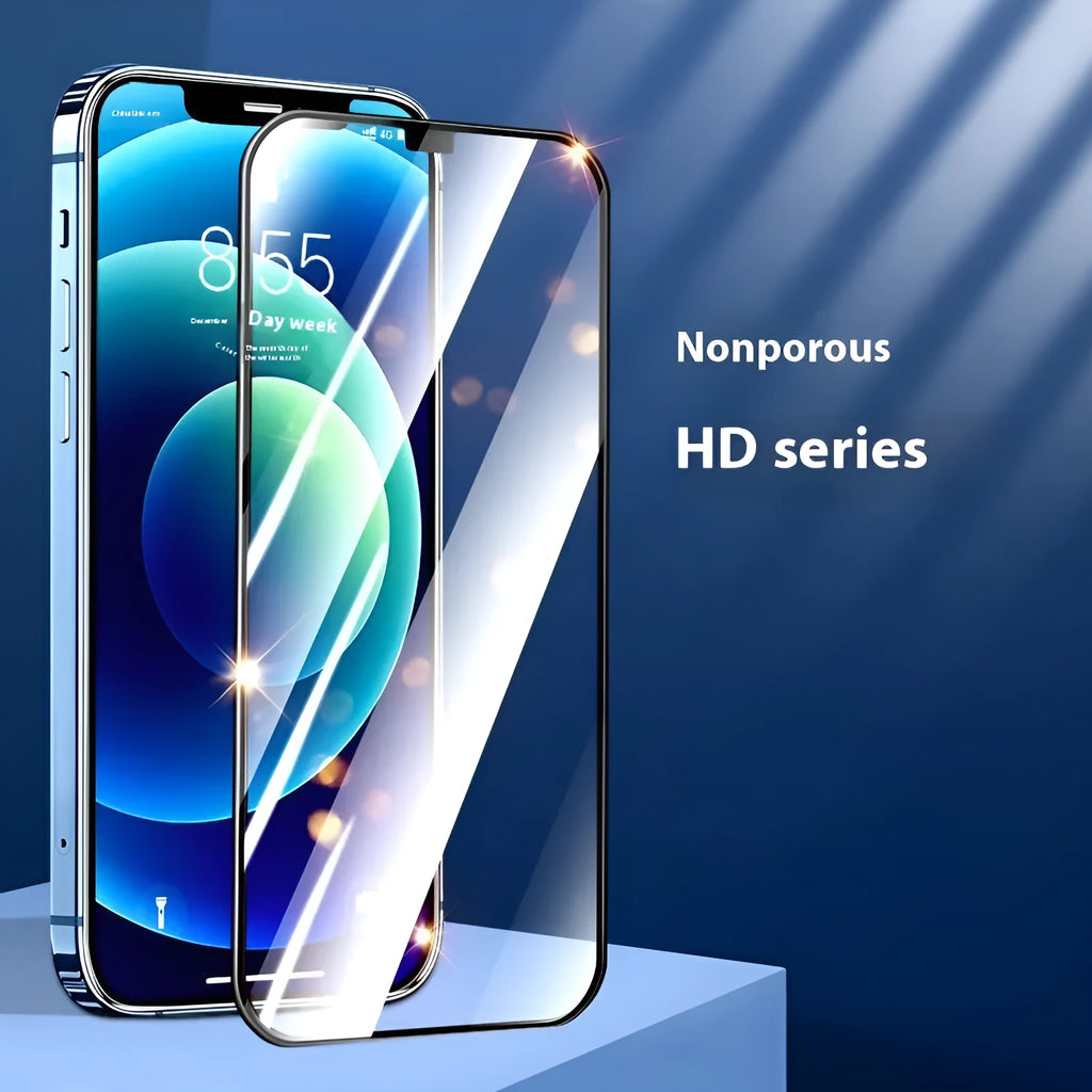 HD tempered glass screen protector for iPhone 12 Pro, 14, 15, XS Max, dustproof, full screen, boxed