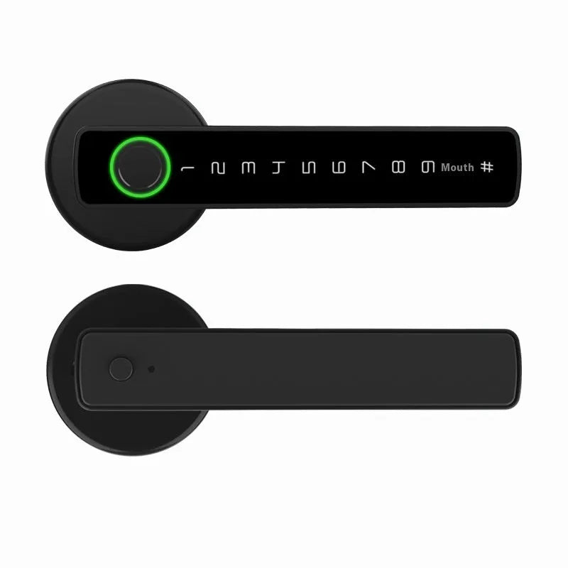 Black smart door lock with spherical handle for wooden interior doors featuring credit card pass function