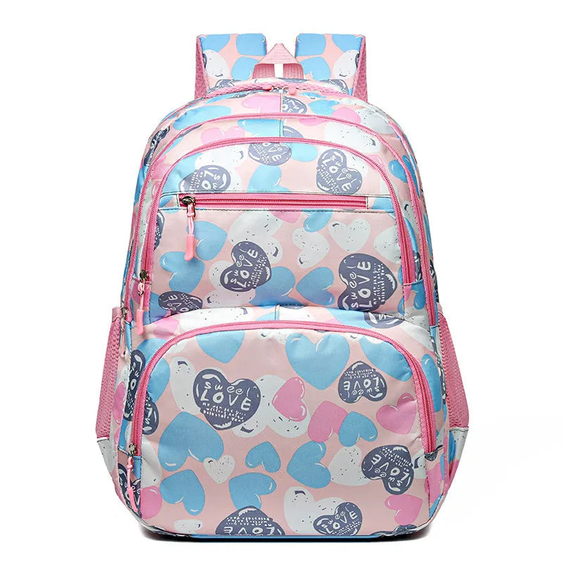 Student backpack with air pillow belt back support in blue, grey, pink, or rose red colour