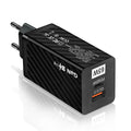 Gallium Nitride GaN 65W laptop charger in white with UK plug, showing compact dimensions